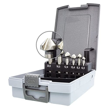 TJR® Countersink 90° set of 6 pieces 1/4", 1/3", 2/5", 1/2", 2/3", 4/5" HSS (4241) Coated, for chamfering