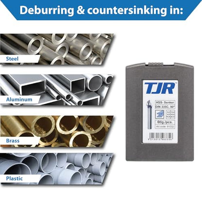 TJR® Countersink 90° set of 6 pieces 1/4", 1/3", 2/5", 1/2", 2/3", 4/5" HSS (4241) Coated, for chamfering