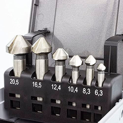 TJR® Countersink 90° set of 6 pieces 1/4", 1/3", 2/5", 1/2", 2/3", 4/5" HSS (4241) Coated, for chamfering