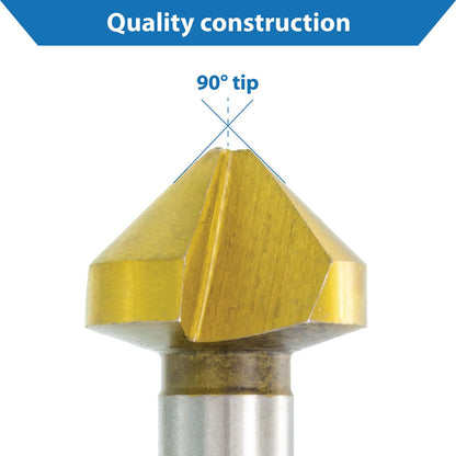 TJR® Countersink 90° Diameter 6.3-20.5 mm Made of HSS Steel with TiN Coating - Really Sharp - Countersink and Deburring Set for Wood, Metal and Plastic in Practical Storage Box