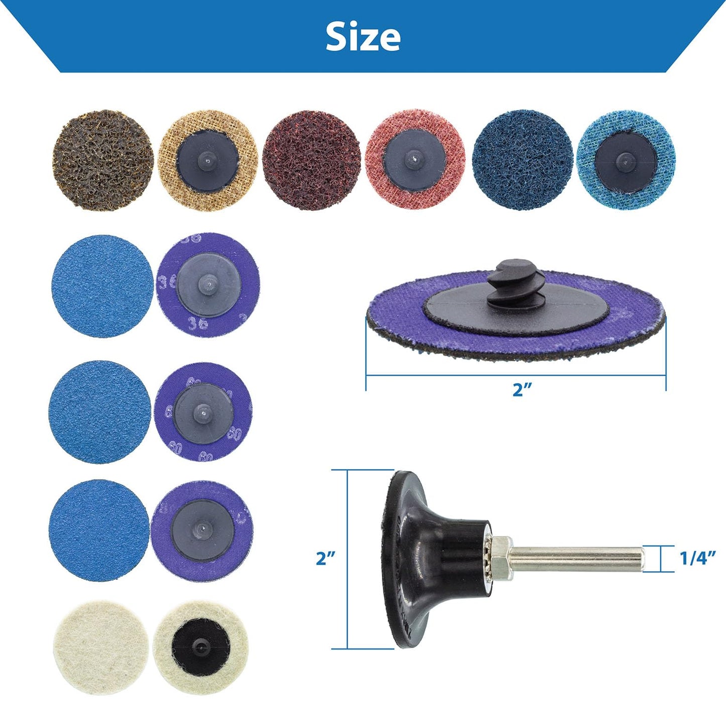 TJR® 2" Quick Change Discs Type "R" 35PCS Set with 1/4" Holder Roll Lock type for Die Grinder – Ideal for Surface Conditioning, Burr Removal, Deburring, Grinding, Polishing, Rust and Paint Removal