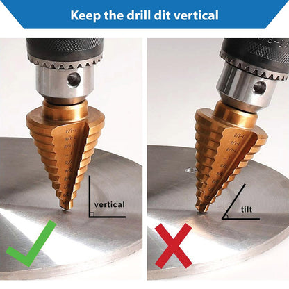 TJR® HSS-E M35 Cobalt Step Drill Bit Set, 3 Pcs, 2-fluted Spiral Grooved with 29 Step (4-32mm) Sizes Total for Faster Drilling in Stainless Steel, Alloy steel, Non-ferrous metals, Wood, Plastics