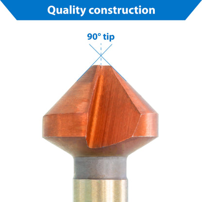 TJR® Countersink 90° set of 6 pieces 1/4", 1/3", 2/5", 1/2", 2/3", 4/5" HSS (4241) Coated, for chamfering