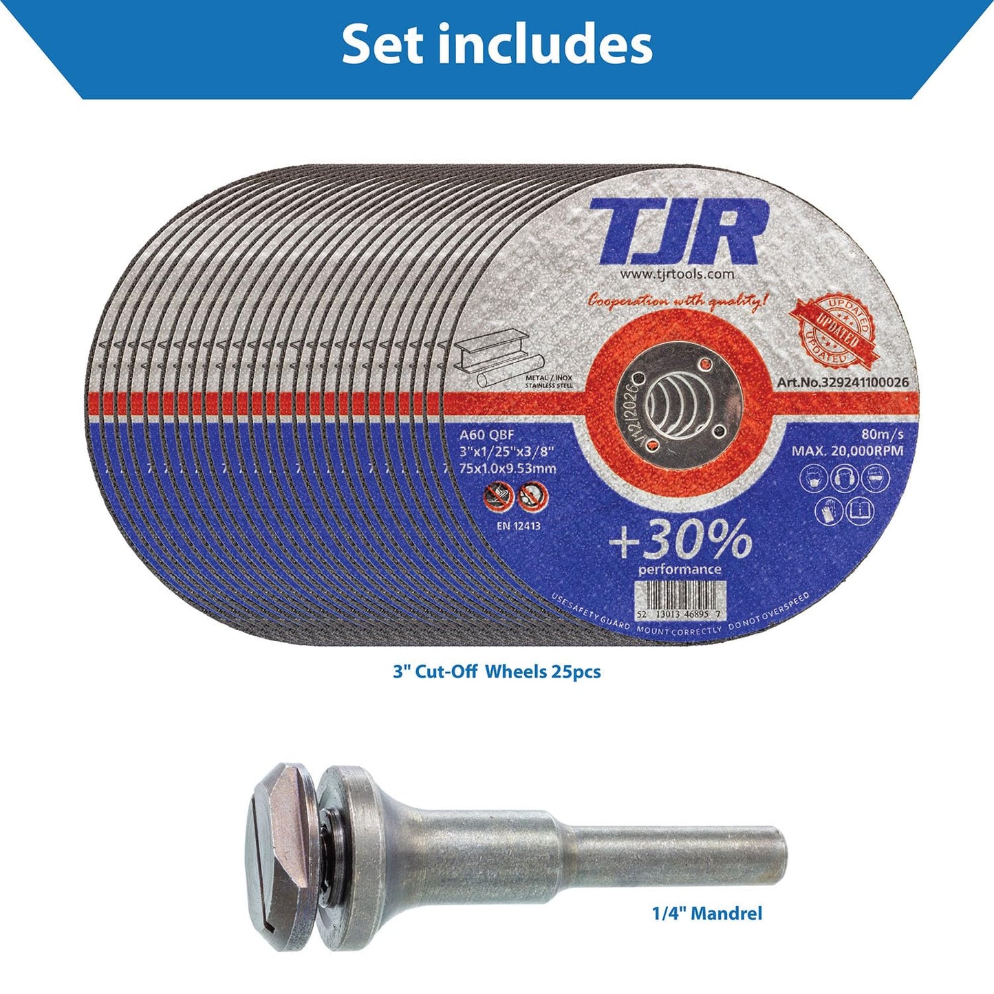 Mandril de montaje TJR© para discos de corte - Orificio de eje versátil de 3/8 de pulgada y vástago de ¼ de pulgada con opciones de bloqueo dobles con destornillador y llave - Eje para esmeriladora 