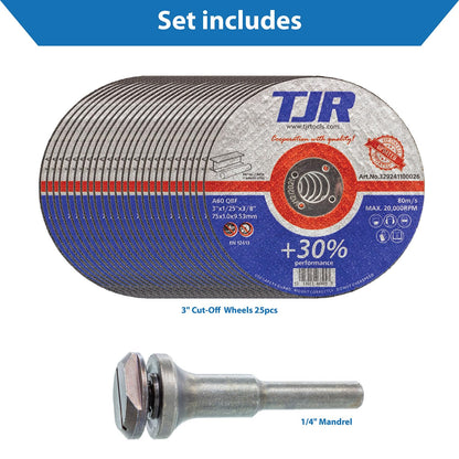 Mandril de montaje TJR© para discos de corte - Orificio de eje versátil de 3/8 de pulgada y vástago de ¼ de pulgada con opciones de bloqueo dobles con destornillador y llave - Eje para esmeriladora 