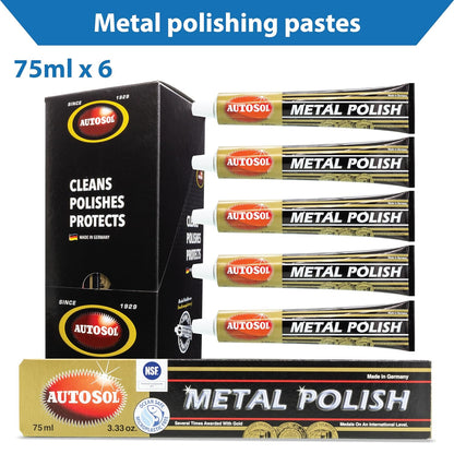 Autosol Metal Polish Pack of 6 x 75ml – Multipurpose Brass Chrome Polish Restores Shine and Prevents Tarnishing