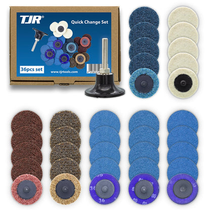 TJR® 2" Quick Change Discs Type "R" 35PCS Set with 1/4" Holder Roll Lock type for Die Grinder – Ideal for Surface Conditioning, Burr Removal, Deburring, Grinding, Polishing, Rust and Paint Removal