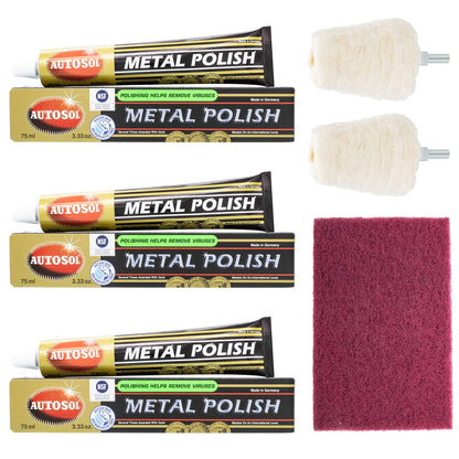 TJR® Polishing Kit – 3-Piece Polishing Paste with Abrasive Scuffing Pad, 2-Piece Polishing Mops – Metal Polish Compatible with Stainless Steel, Brass – Aluminum Polishing Kit Removes Small Scratches