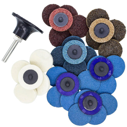 TJR® 2" Quick Change Discs Type "R" 35PCS Set with 1/4" Holder Roll Lock type for Die Grinder – Ideal for Surface Conditioning, Burr Removal, Deburring, Grinding, Polishing, Rust and Paint Removal